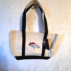 Logo Brands Tote Bag Denver Broncos Embroidered Oversized Cream Black Unisex NWT
